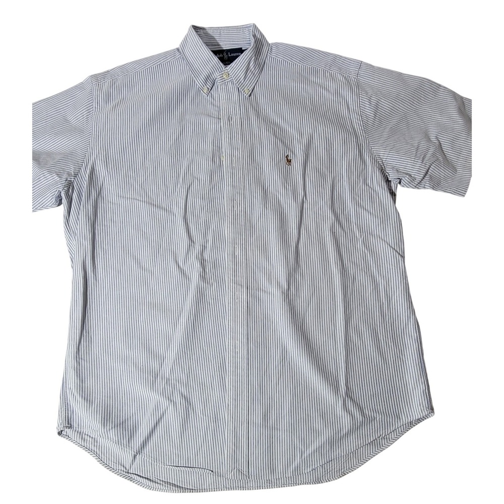 Ralph‎ Lauren Blake Shirt Blue/White Striped Cotton Short Sleeve Large